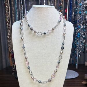 Elegant Silver and Pink Beaded Necklace